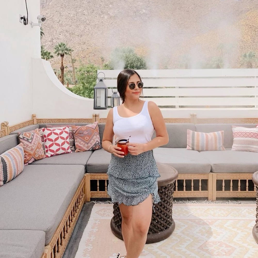 Ruffle floral skirt in blue/teal color